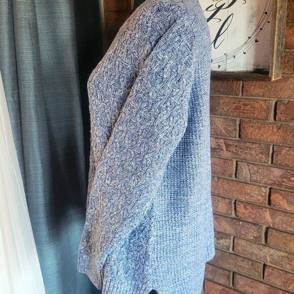Jeanne Pierre Lovely Round Neck, Heather Blue Cable Knit Sweater - Size L - Picture 5 of 10